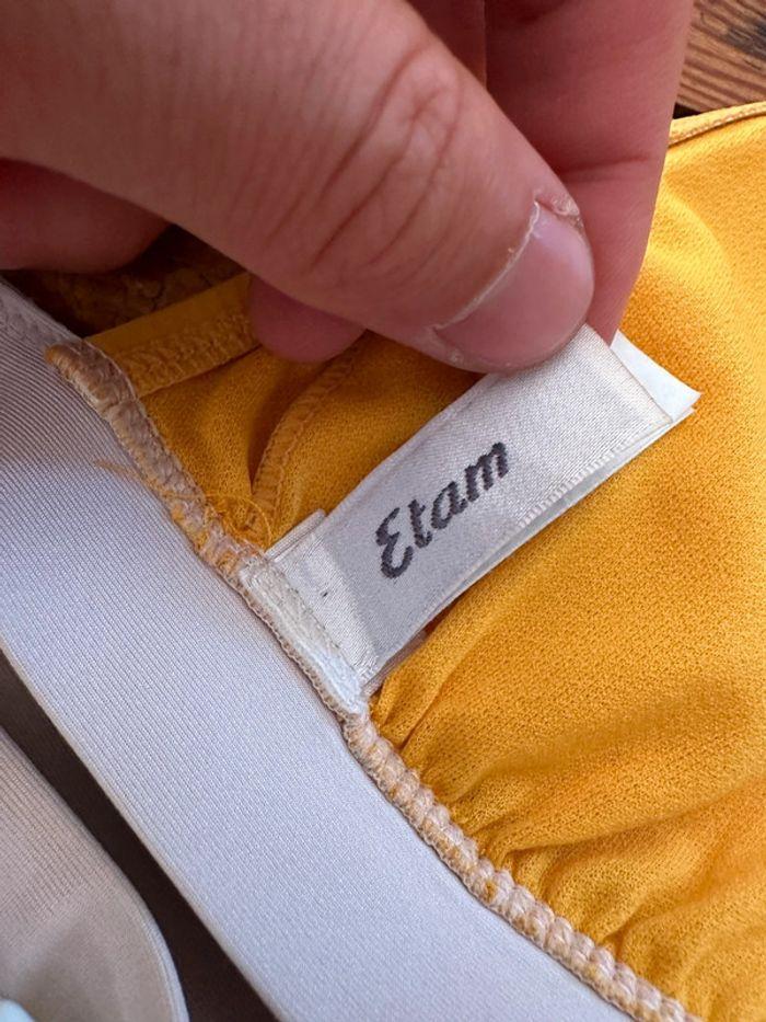 Maillot de bain 2 pièces blanc jaune moutarde 36 S Etam triangle - photo numéro 5