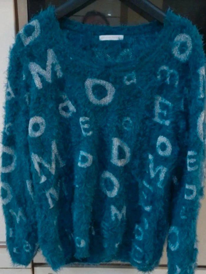 Pull bleu imprimé - photo numéro 1