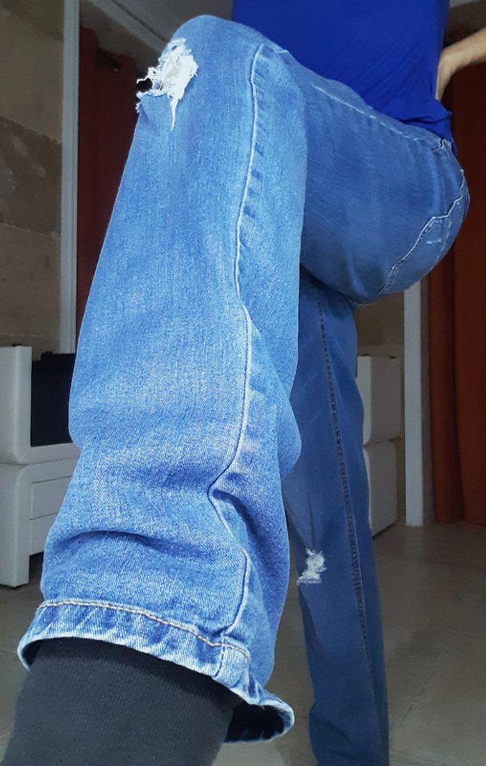 Jeans longs bleu clair troué taille mi-haute à lacet style jogging T.36/38 - photo numéro 14