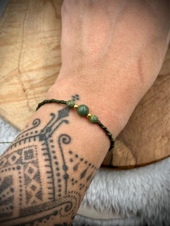 Bracelet en macramé avec pierre de Jaspe vert et Unakite - photo numéro 1