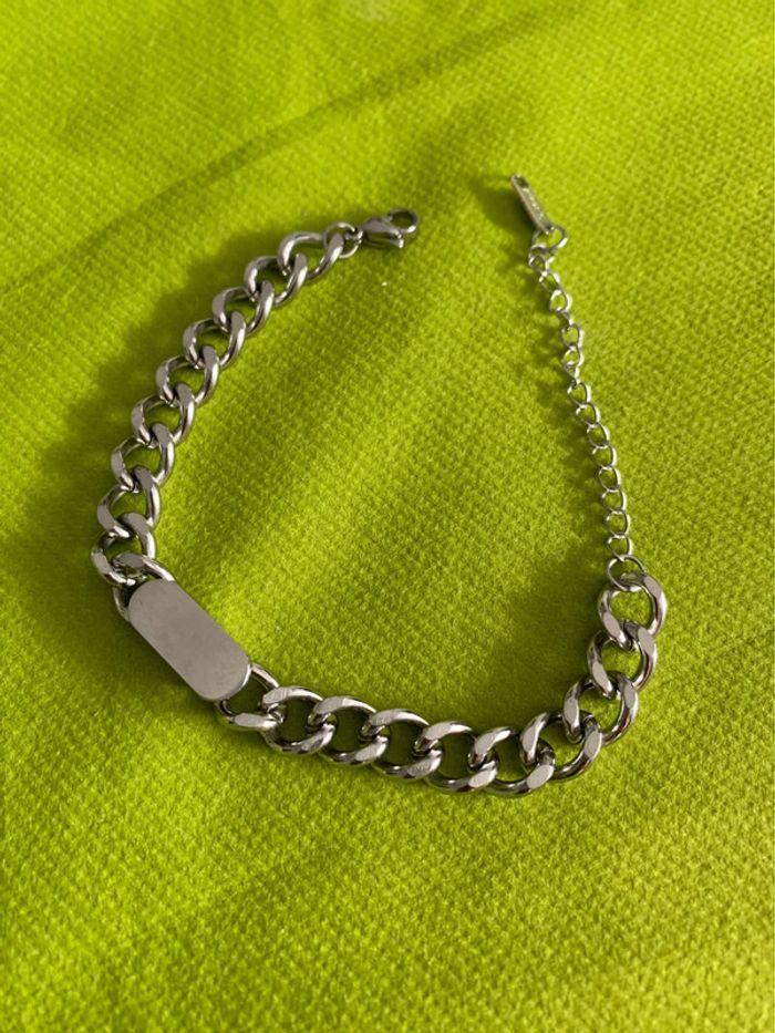 Beau bracelet mixte à boucle lisse et gros maillons en acier inoxydable argenté - photo numéro 4