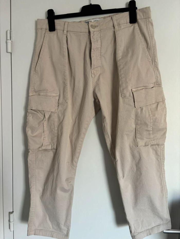 Pantalon cargo beige clair Zara taille 46 - photo numéro 1