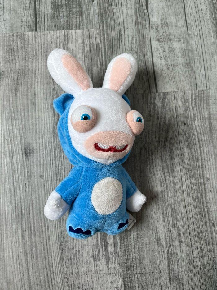 Peluche blanc bleu lapin crétin - photo numéro 1