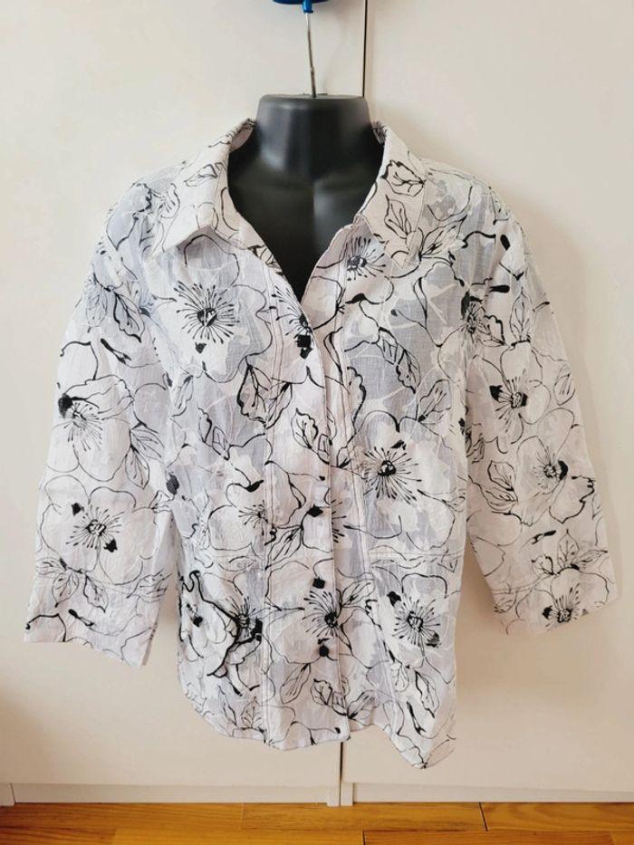 Chemisier fleurs monochrome noir blanc Christine Laure Taille 42 / XL - photo numéro 1