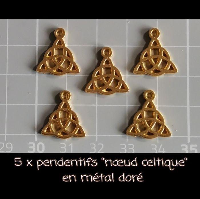 5 x pendentifs "nœud celtique" en métal doré - photo numéro 1