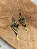 Boucles d’oreilles pendantes en macramé avec lune et pierre de Labradorite