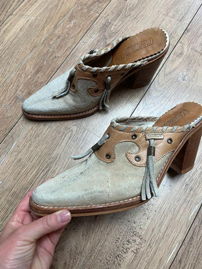 Santiags mules à talon Destroy taille 37 vintage en cuir à talon - photo numéro 3