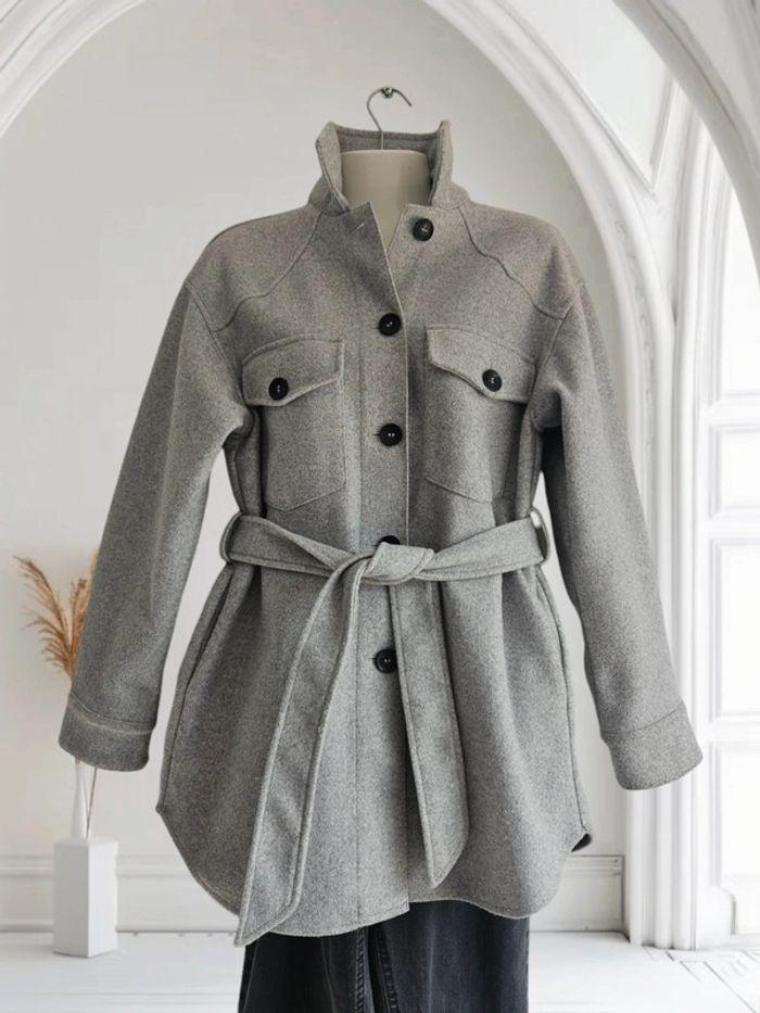 Caban coupe ceinturée - gris clair - Zara - photo numéro 4