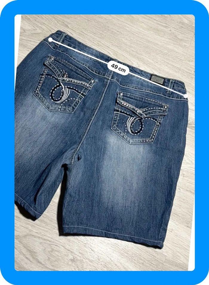 🩳 Short vintage brodé hip hop en jean Bleu Taille XL 🩳 - photo numéro 6