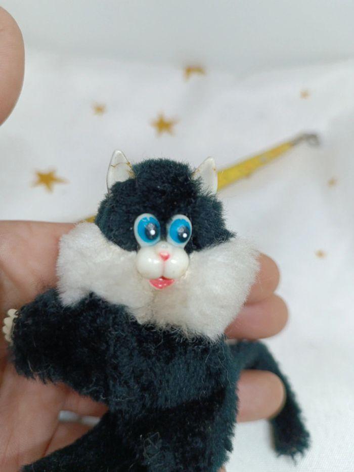 Chat cat petit mini small little noir black blanc white clip vintage sylvester 80 ancien yeux bleu - photo numéro 3