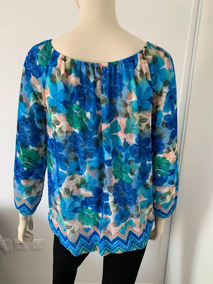 Blouse bohème manches longues imprimée fleurs bleues - photo numéro 4