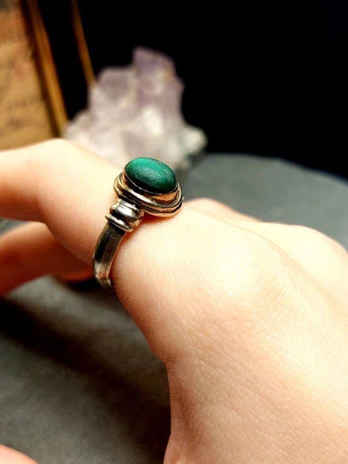 Magnifique bague ancienne taille 50 argent et malachite - photo numéro 10