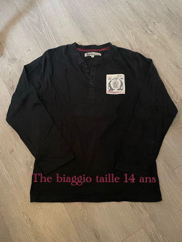 T-shirt à manches longues noir à motifs blanc et rouge the biaggio taille 12 ans - photo numéro 1