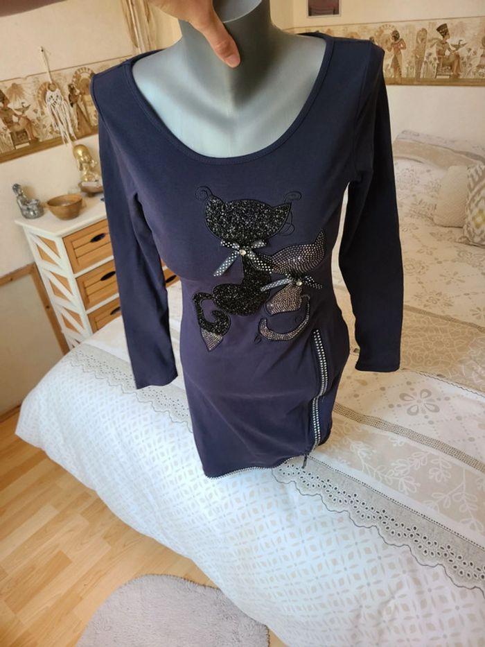 Robe marine avec motif chat s/m - photo numéro 2