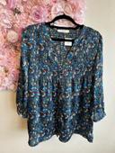 Blouse fluide Promod satinée bleue à imprimé floral bohème, taille 38