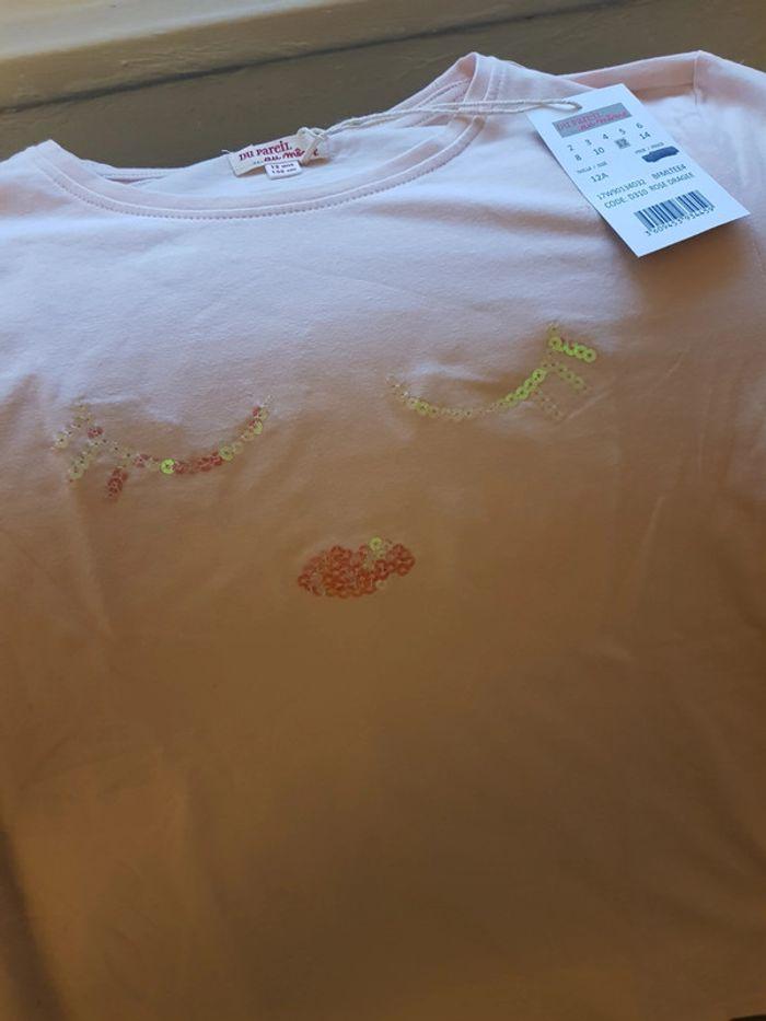 tee shirt Manches longues rose pale avec strass sur le devant représentant yeux et bouche 12 ans - photo numéro 2