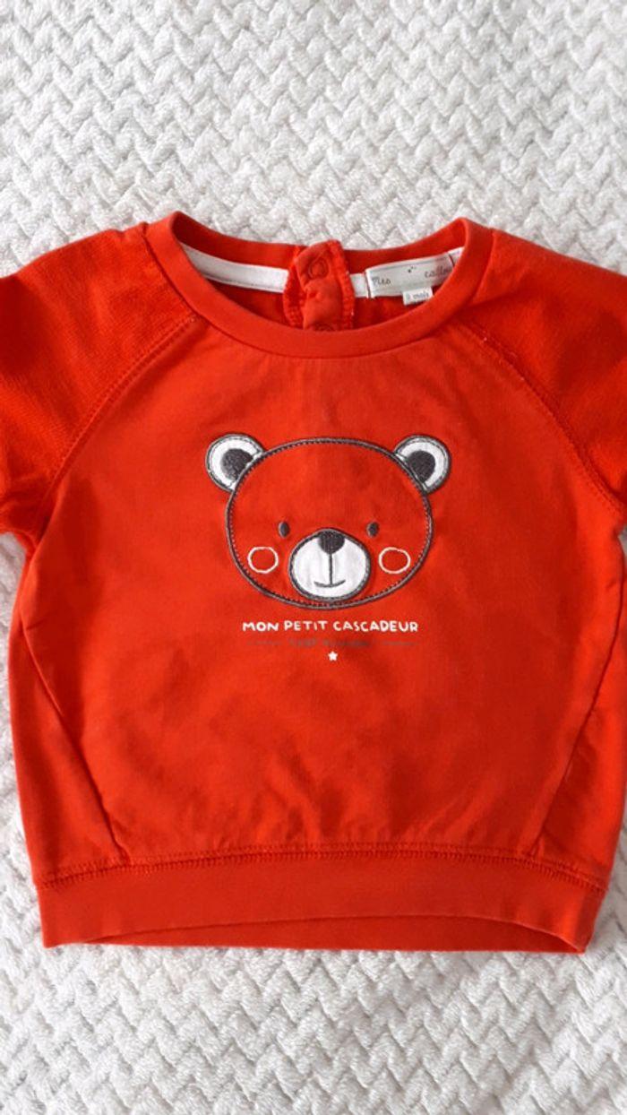 Pull coton rouge ourson Mes Petits Cailloux 9 mois neuf - photo numéro 2