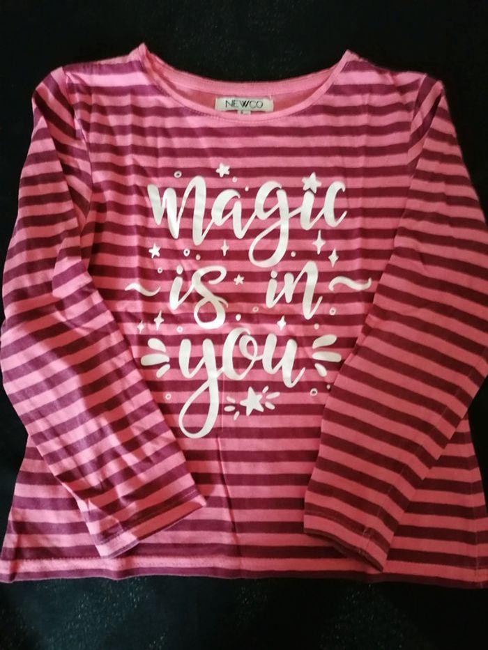 T shirt manches longues rayé rose 8 ans - photo numéro 1