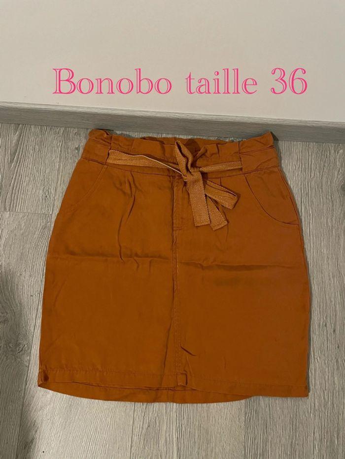 Jupe taille haute orange rouille avec ceinture bonobo taille 36 - photo numéro 1