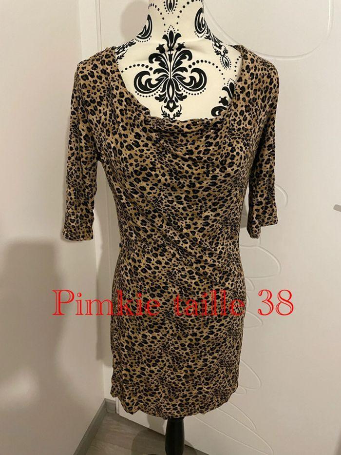 Robe manches 3/4 col drapé léopard beige marron noir pimkie taille 38 - photo numéro 1