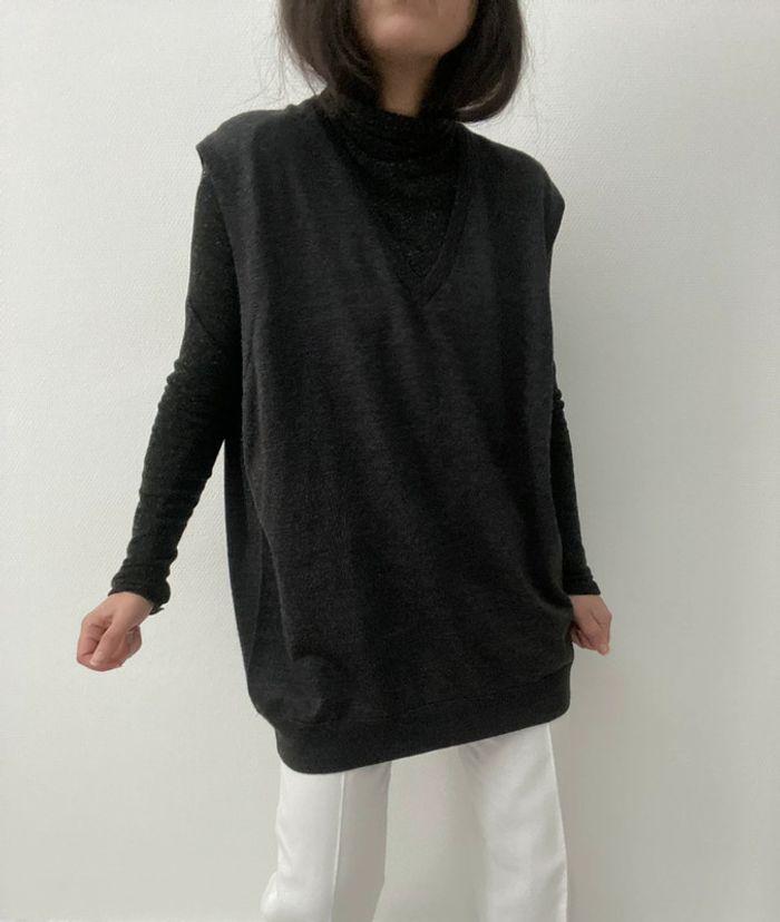 Oversized pull long sans manches anthracite - photo numéro 3