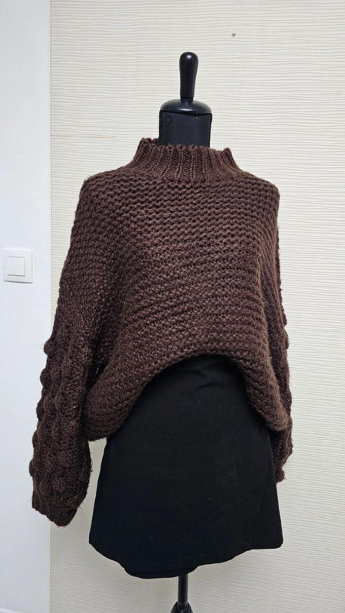 Pull maille chaude marron col montant mademoiselle chic - photo numéro 4