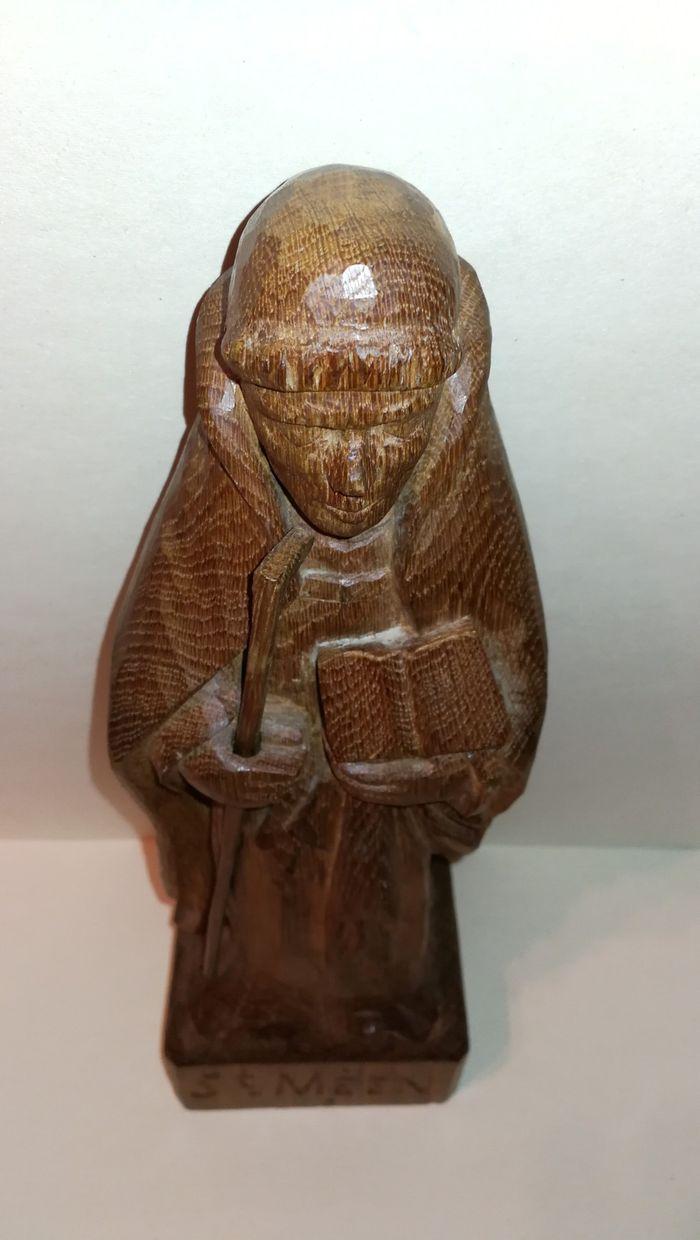 Statuette vintage en bois massif représentant l'abbé St Méen - photo numéro 2