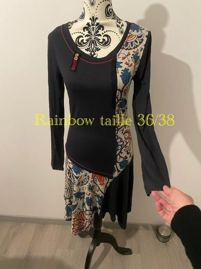 Robe à manches longues gris à motifs multicolore bas asymétrique rainbow taille 36/38 - photo numéro 1