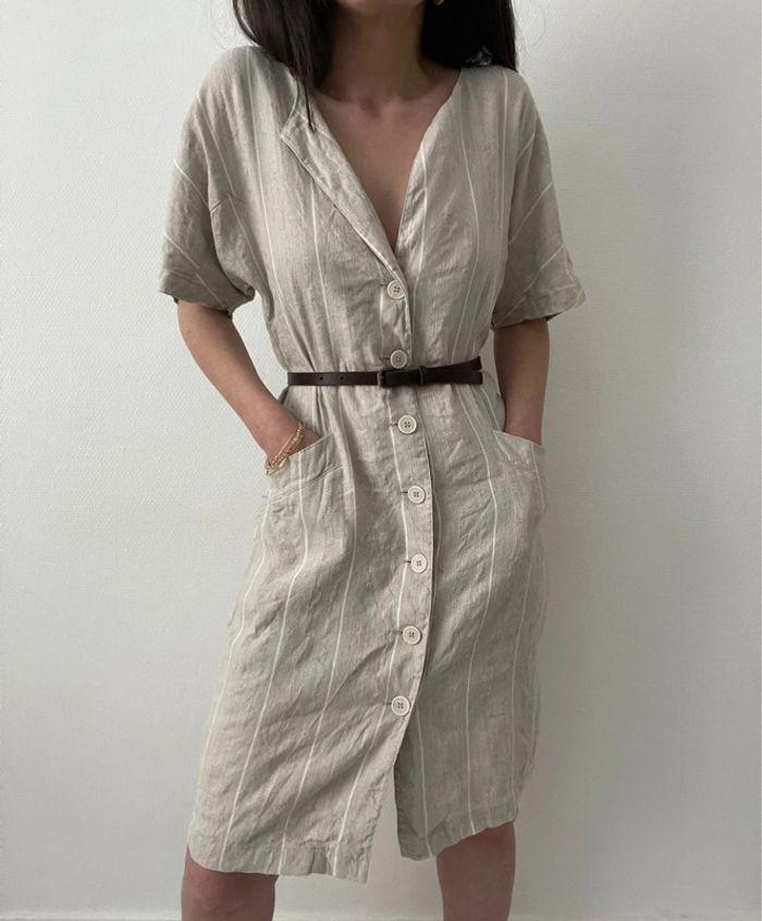 Robe mi longue beige effet rayure - photo numéro 13