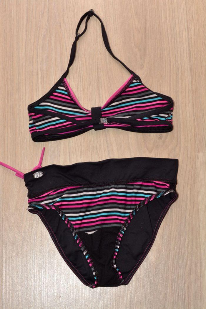 maillot de bain fille 2 pièce rose et noir à rayures 14 ans - photo numéro 4