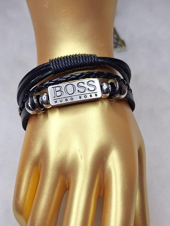 Bracelet de cuir noir et acier brossé Hugo Boss - photo numéro 4