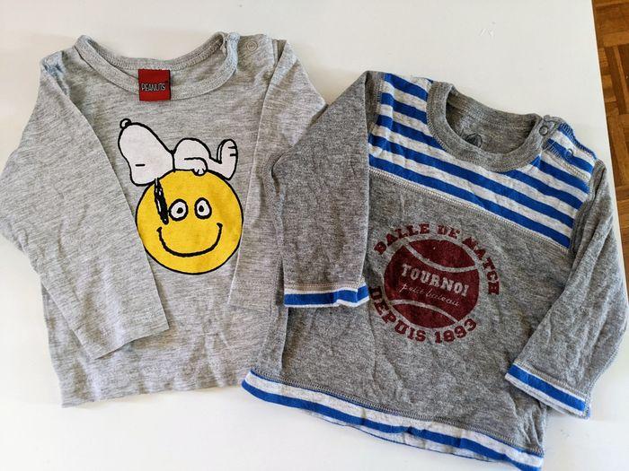 Lot de 2 tee shirts manches longues Petit Bateau et Peanut Snoopy 6 mois 67 cm Neuf - photo numéro 1