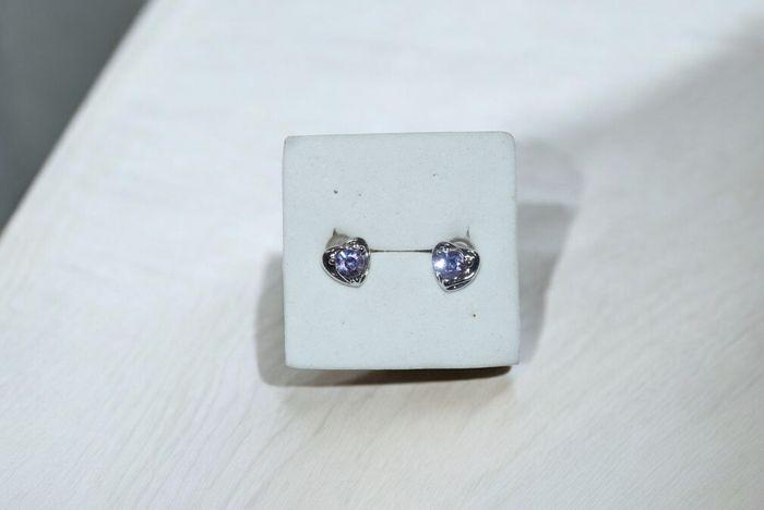 Boucles d'oreilles coeur, strass lilas