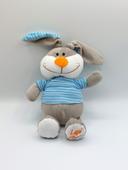 Peluche doudou lapin lapi choco gris blanc FIZZY tee-shirt rayé bleu 27/40cm