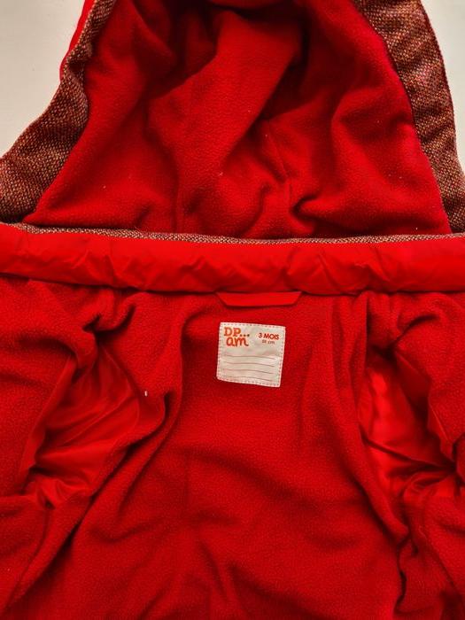 Manteau rouge DPAM Du Pareil au Même, chaud 3 mois avec capuche protectrice - photo numéro 3