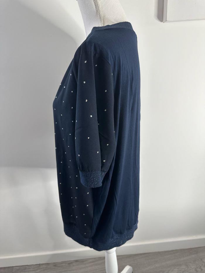 Blouse bleue marine et blanche pailletée à pois Un jour ailleurs UJA T3 40 L - photo numéro 4