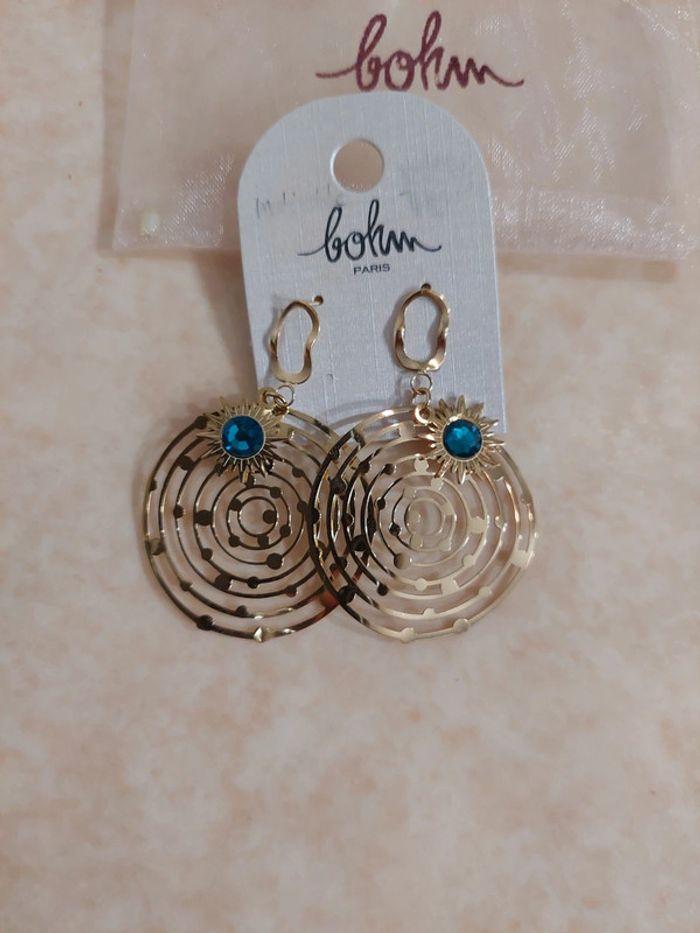 Boucles d'oreilles bohm pierre turquoise neuve - photo numéro 1