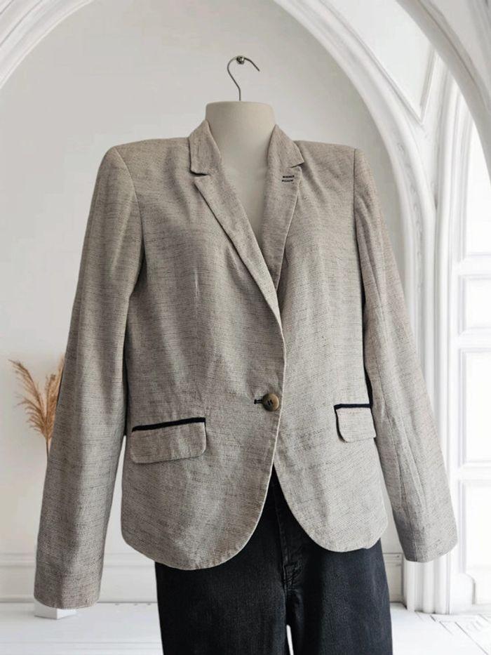 Blazer beige avec coudière marine - Grain de Malice - photo numéro 3