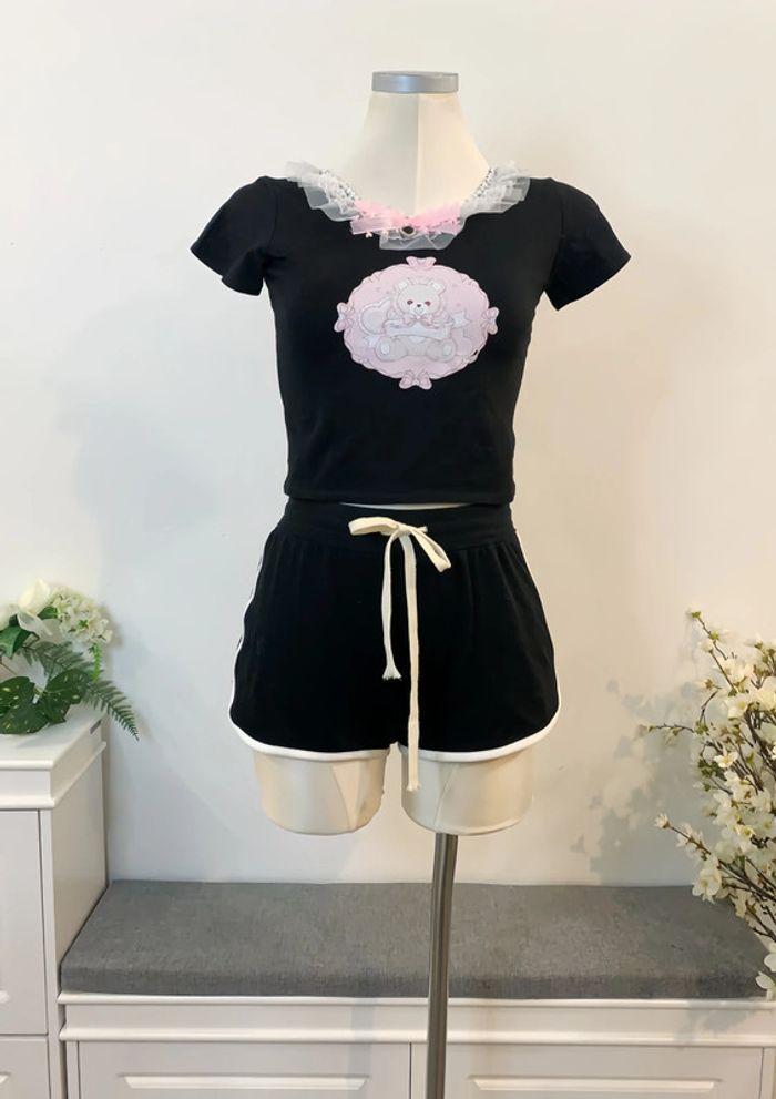 T-shirt Top Cute Kawaii Black Lolita Little Bear Cosplay - photo numéro 2