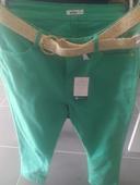 Pantalon Gémo femme vert taille 40 avec ceinture