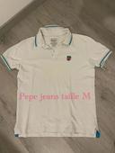 Polo à manches courtes blanc petite rayure turquoise coupe slim fit pepe jeans taille M