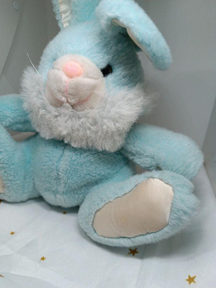 Peluche doudou Teddy lapin bunnies rabbit bleu blanc gipsy vintage satiné satin - photo numéro 4