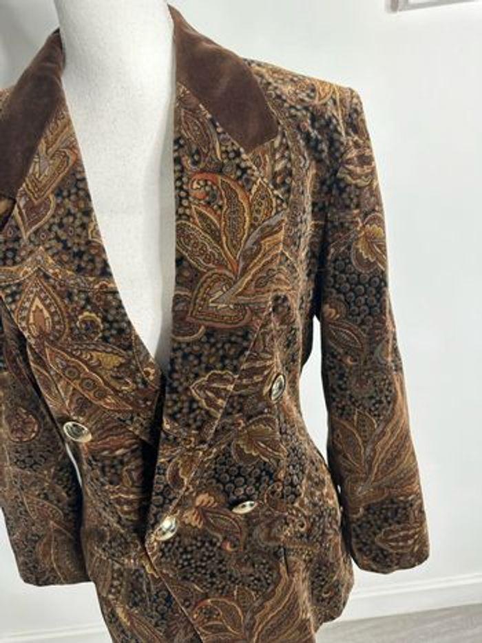 Blazer en velours marron imprimés paisley Vintage T38 M - photo numéro 2