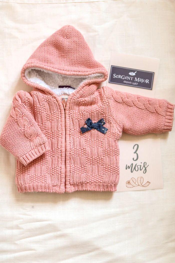 Gilet zippé fourré rose maille capuche, Sergent Major, 3 mois - photo numéro 1