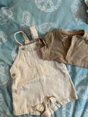 Ensemble salopette short + t shirt beige /marron 6 mois