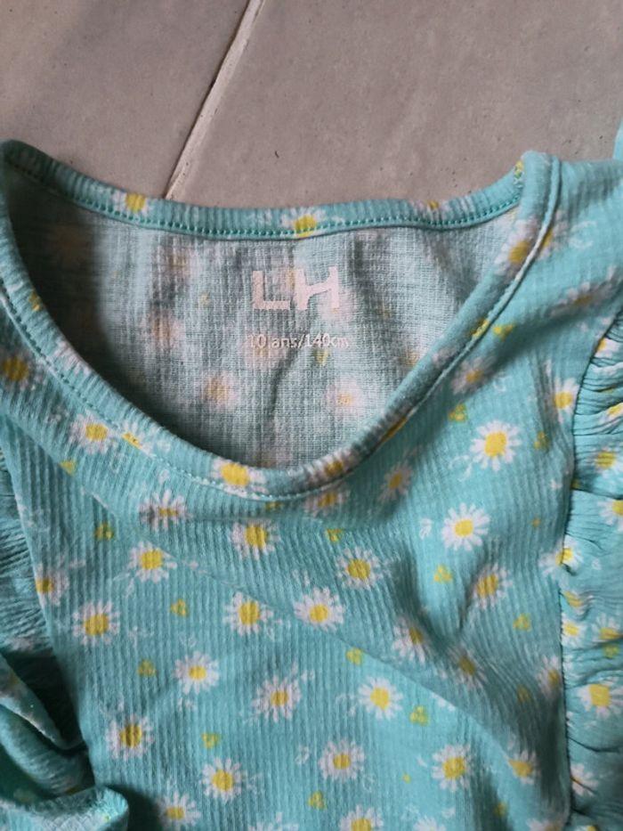 Robe été fille La Halle 10 ans turquoise avec fleurs - photo numéro 2