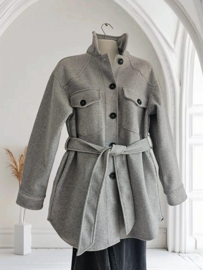 Caban coupe ceinturée - gris clair - Zara - photo numéro 6