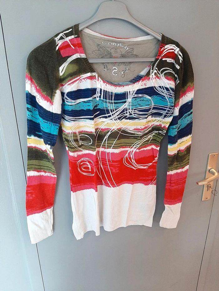 pull col V Desigual multicolore taille L - photo numéro 1