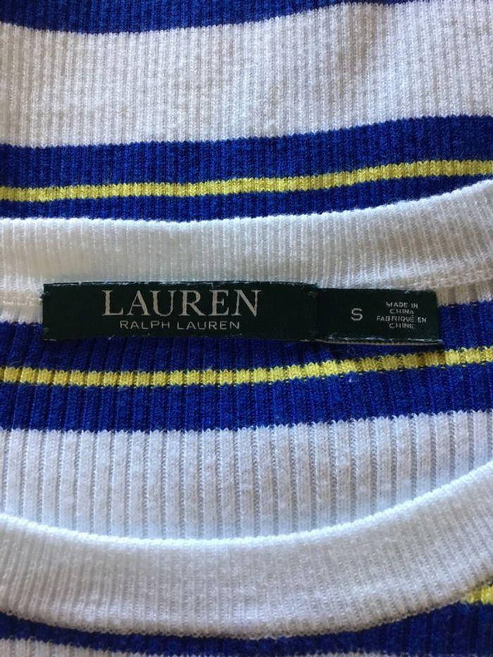 Pull côtelé col rond pour femme Lauren Ralph Lauren blanc rayures bleues et jaunes taille S 095 - photo numéro 13