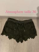 Short kaki à dentelle taille élastique atmosphère taille 36